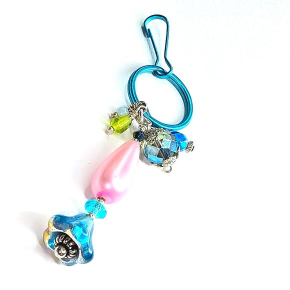 2 Handmade Crystal Glass Sterling Silver & Metal Keyrings - Picture 6 of 8